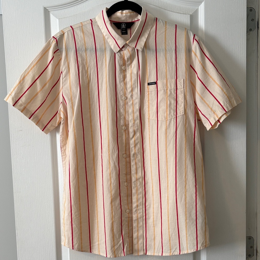 Volcom Beige and Red Striped Casual Shirt